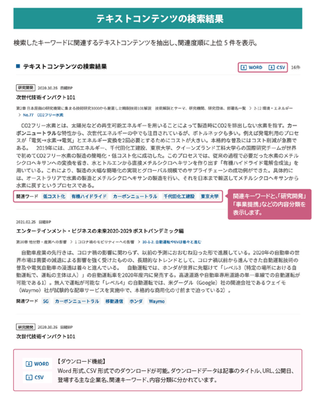 検索結果（テキストコンテンツ）
