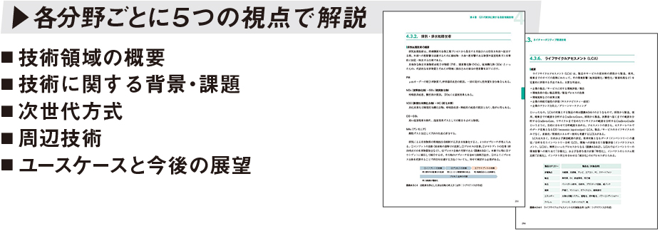 各分野ごとに５つの視点で解説 技術領域の概要、技術に関する背景・課題、次世代方式、周辺技術、ユースケースと今後の展望